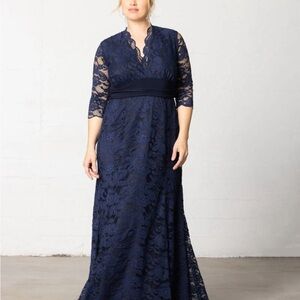 Kiyonna Navy Blue Screen Siren Lace Evening Gown